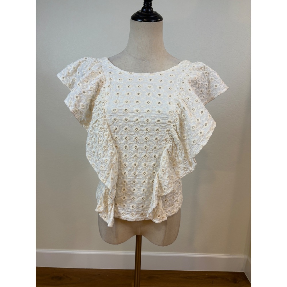 Böhme Eyelet Lace Ruffle Top S‎ Cream Embroidered Coquette cottagecore coastal